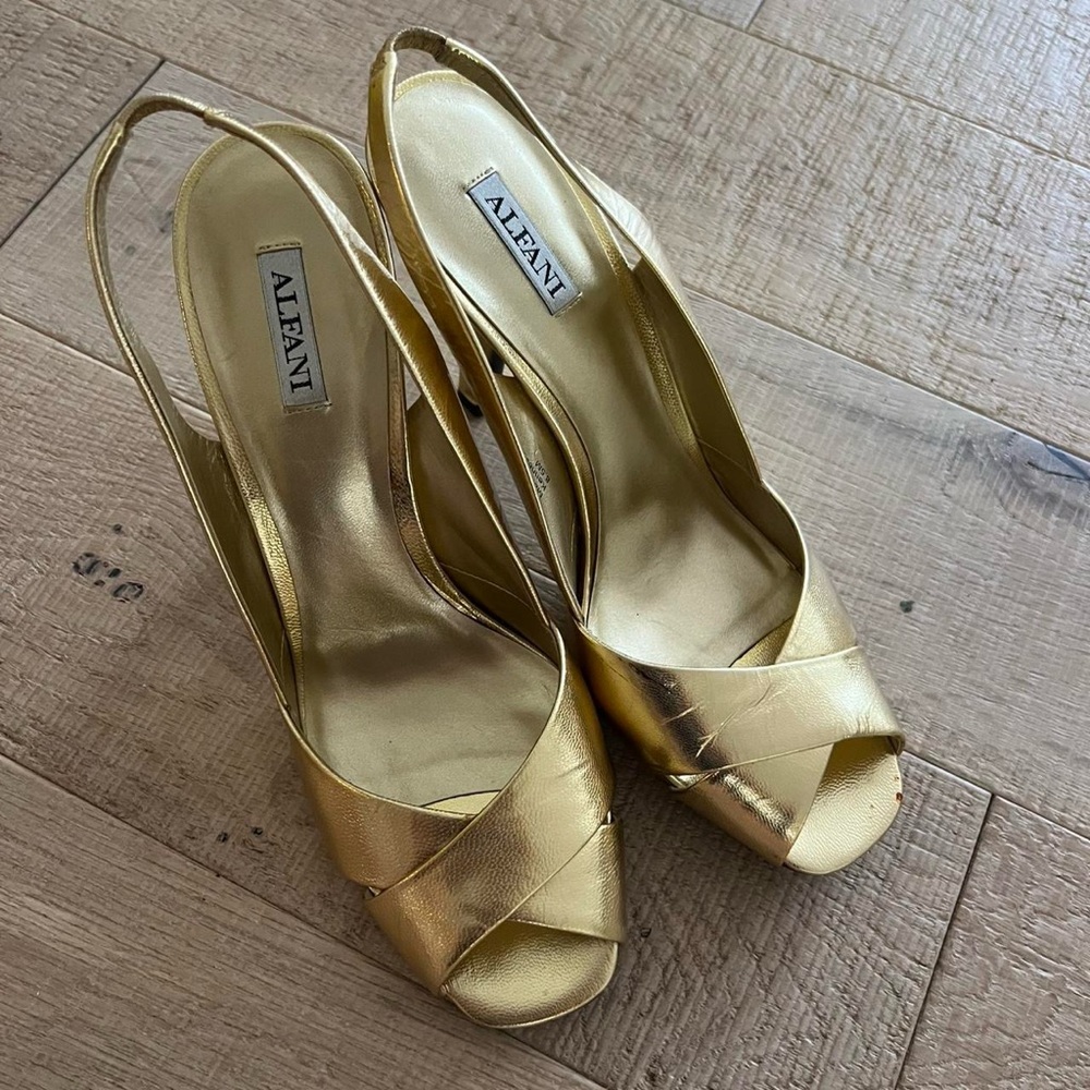 Alfani Gold Stiletto Heels with Peep-Toe Design